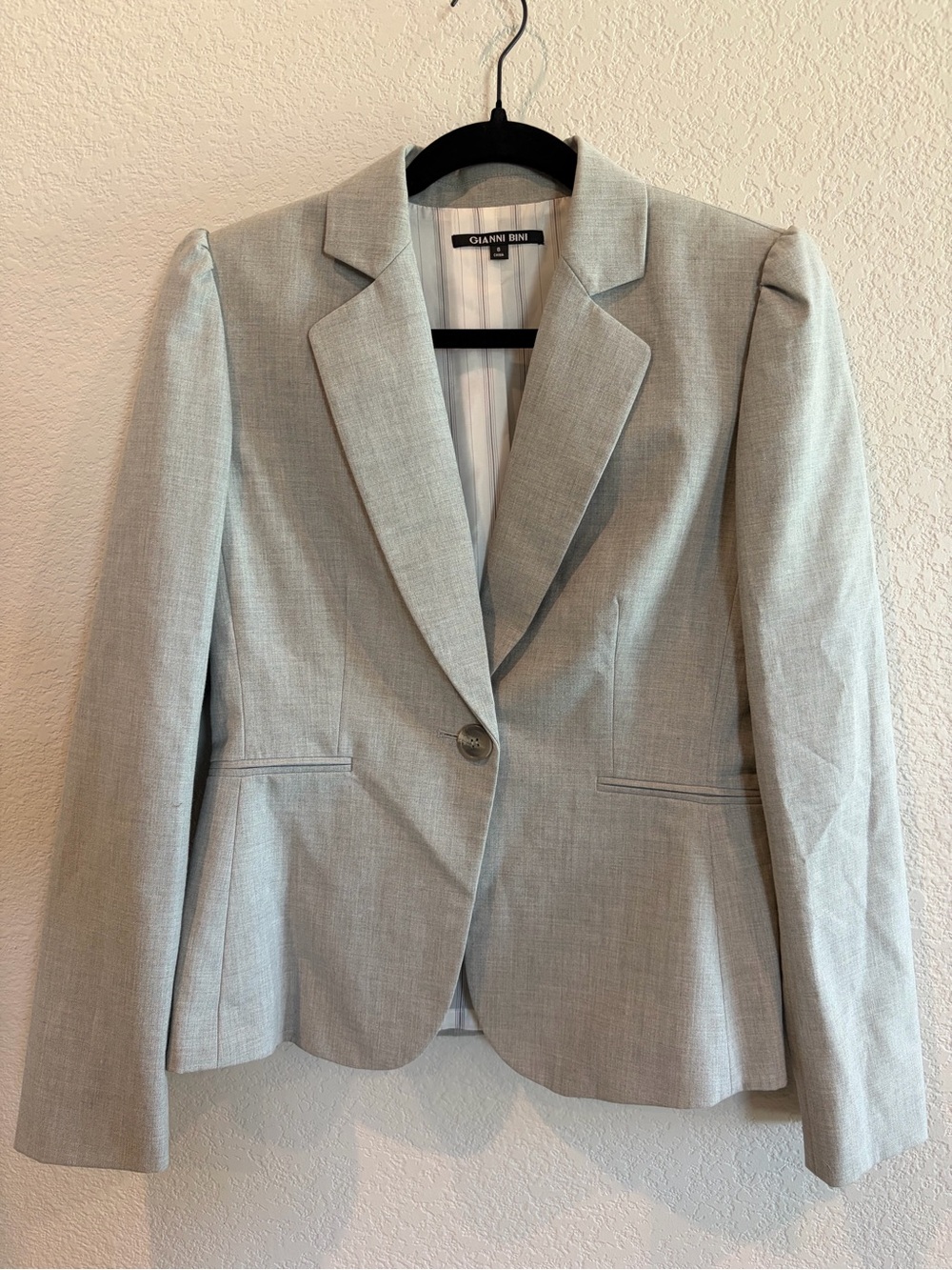 Gianni Bini Women’s Size 8 Gray Tailored Blazer Puff Shoulder Peplum
